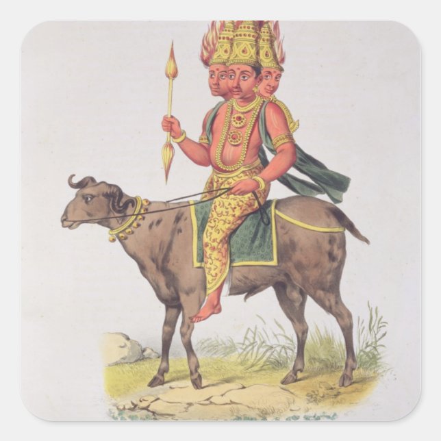 Agni, Feuergott, graviert von Charles Etienne Pie Quadratischer Aufkleber (Vorderseite)