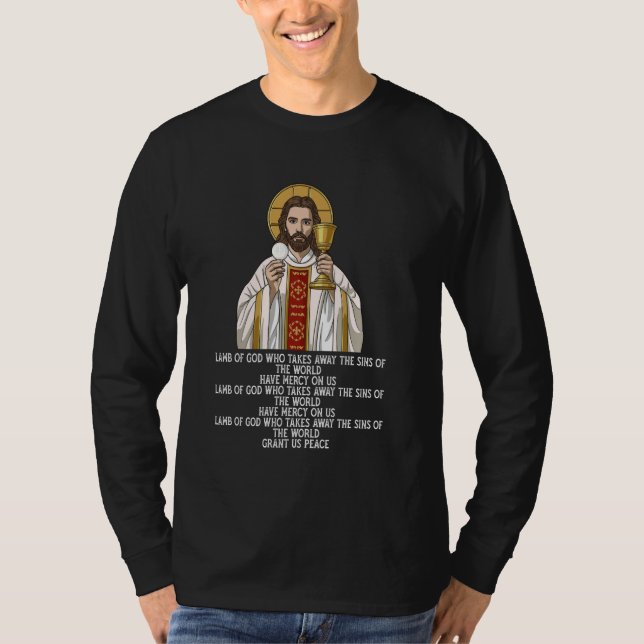 Agnus Dei Sanctus Traditioneller lateinischer Mass T-Shirt (Vorderseite)