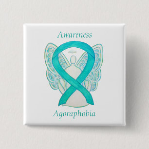 Agoraphobia Awareness Angel Aquamarine Ribbon Cust Button