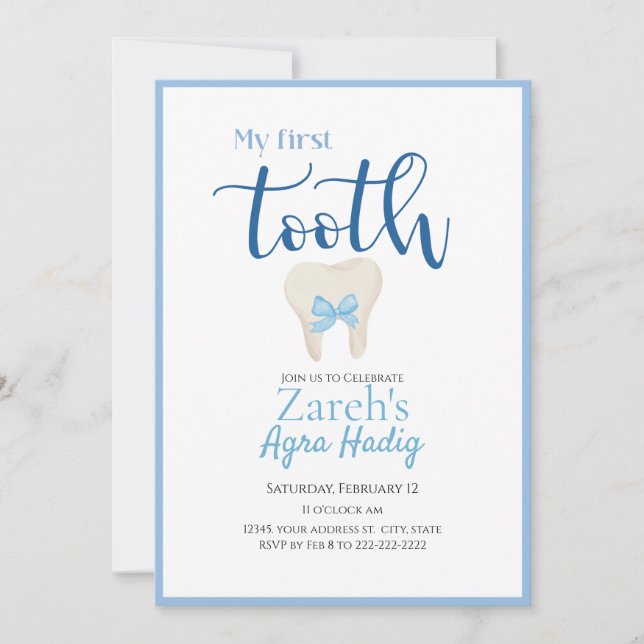 Agra Hadig - Armenian First Tooth Blue Einladung (Vorderseite)