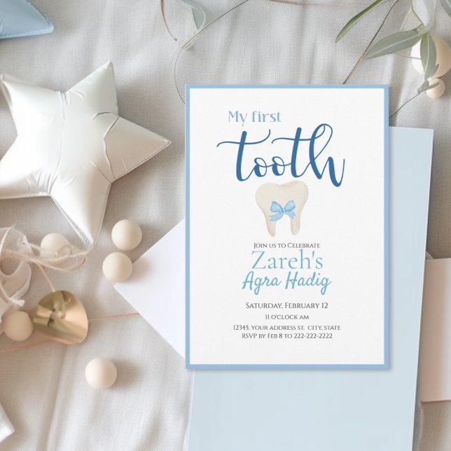 Agra Hadig Armenian First Tooth Blue individuell a Einladung (Baby Boy First Tooth Agra Hadig Invitation)