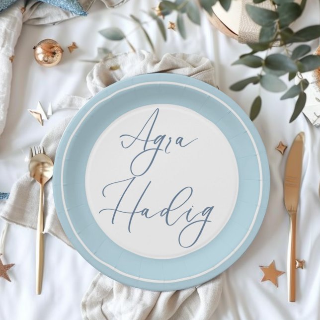 Agra Hadig Blue First Tooth Celebration Pappteller (Agra Hadig plate blue, Baby first tooth party)