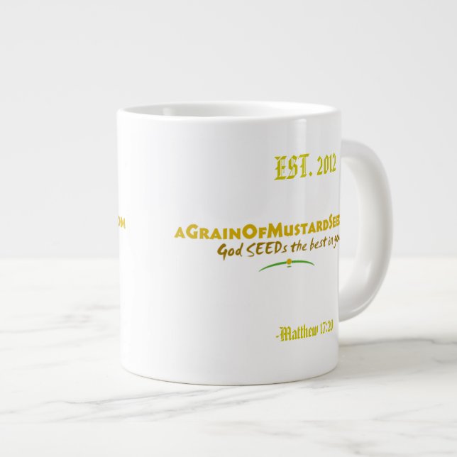 Agrainofmustardseed.com EST 2012 Jumbo-Tasse (Vorderseite Rechts)