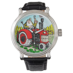 AGRICULTEUR SUR LA MONTRE-BRACELET DE TRACTEUR