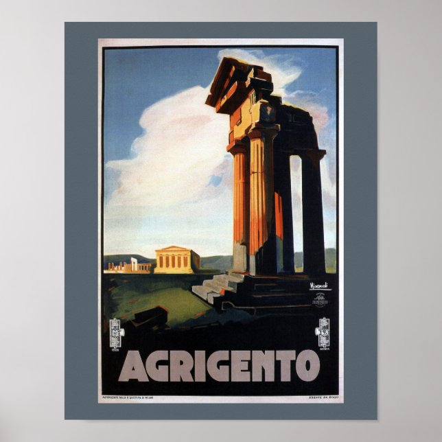 Agrigento Vintag Italienisches Reiseplakat Poster (Vorne)