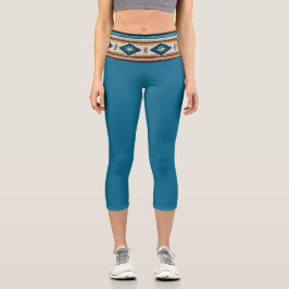 "AGUA BAND/TEAL" HISPANIC-HERITAGE HIGH-WAIST CAPRI LEGGINGS