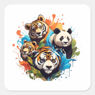 Agua tiger Leo panda urso splash Quadratischer Aufkleber