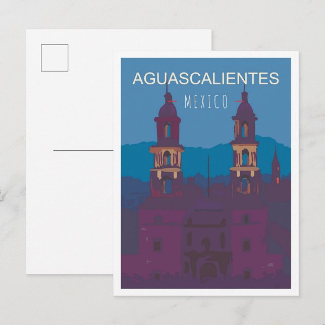 Aguascalientes Mexico Vintage Travel Illustration Postkarte (Vorne/Hinten)