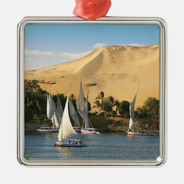 Ägypten, Assuan, Nile River, Felucca Segelboote, 2 Silbernes Ornament (Vorne)
