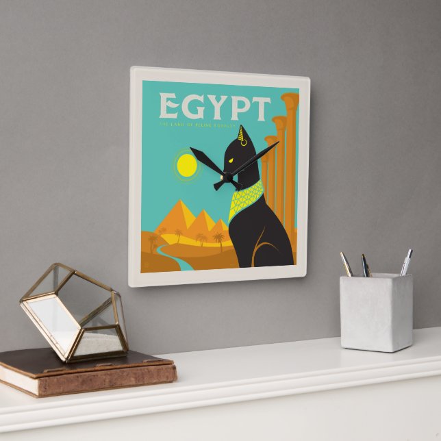Ägypten | Land der Felinischen Royalität Quadratische Wanduhr (Büro)