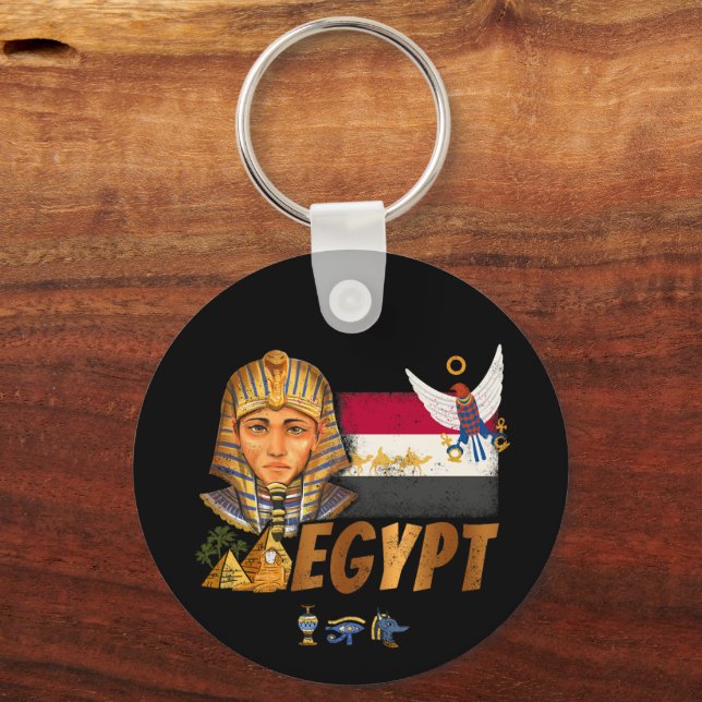 Ägypten Vintage Pharao-Flagge und Pyramiden Souven Schlüsselanhänger (Vorderseite)