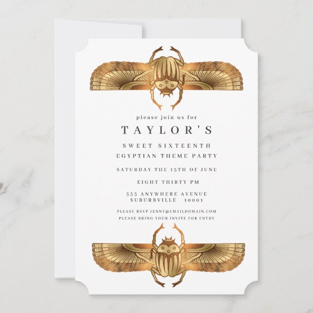Ägyptische Ägyptische Gold-Scarab Geburtstagsparte Einladung (Vorderseite)