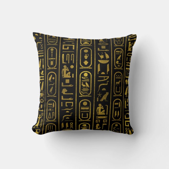 Ägyptische alte Goldhieroglyphen auf Schwarzem Kissen (Vorderseite)