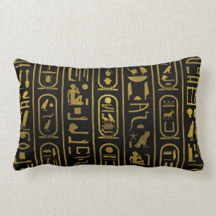 Ägyptische alte Goldhieroglyphen auf Schwarzem Lendenkissen