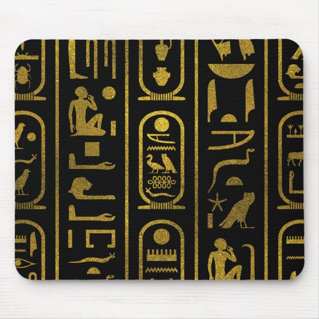 Ägyptische alte Goldhieroglyphen auf Schwarzem Mousepad (Vorne)