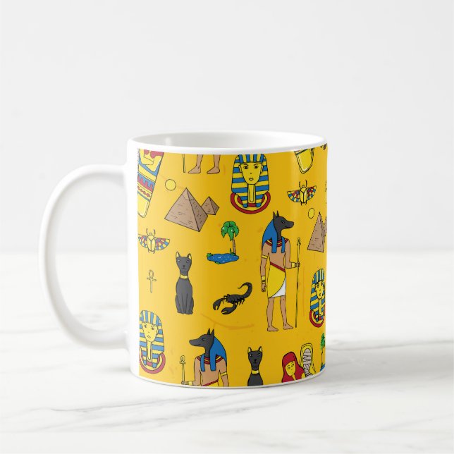 Ägyptische Elemente, Anubis, Pyramidenmuster. Kaffeetasse (Links)
