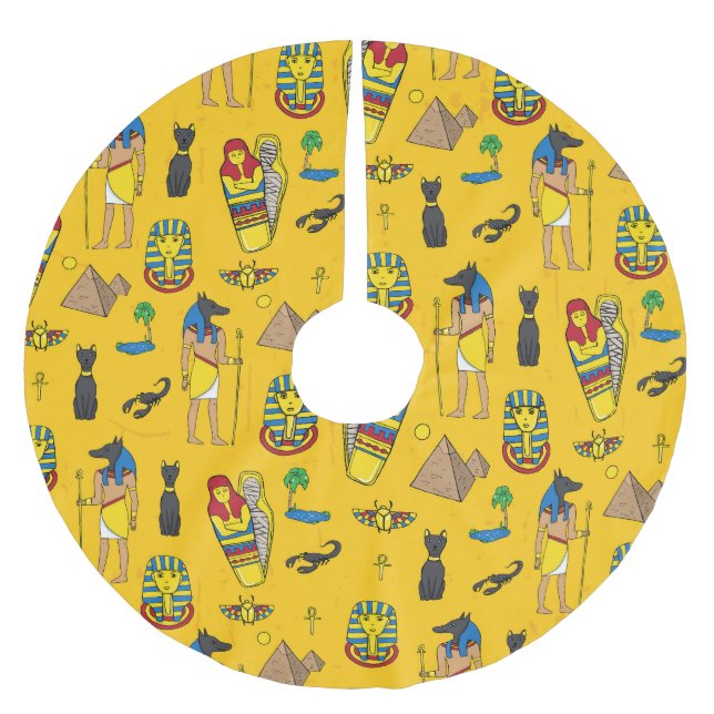 Ägyptische Elemente, Anubis, Pyramidenmuster. Polyester Weihnachtsbaumdecke (Vorderseite)
