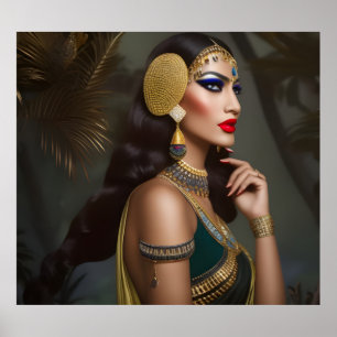 Ägyptische Frau Exotisches Gold grünes Kleid blaue Poster