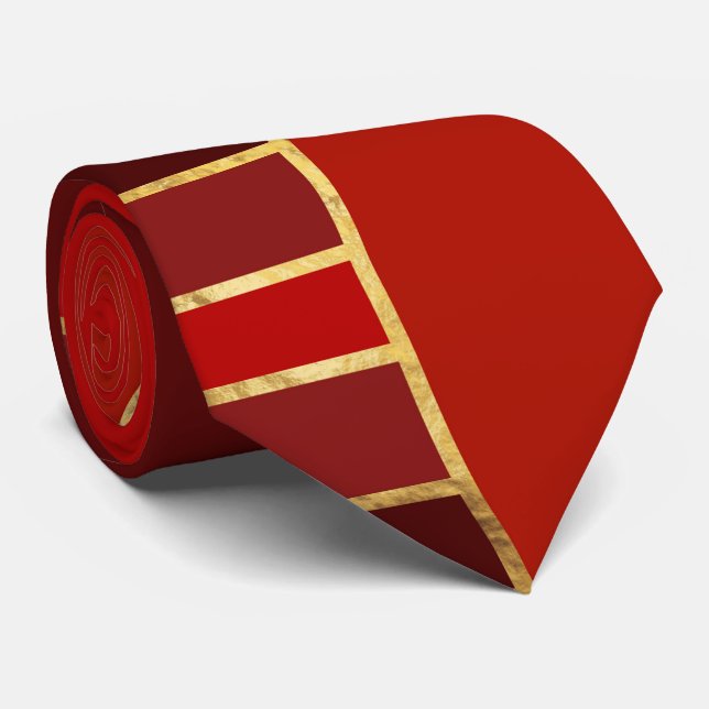 Ägyptische geometrische Art Deco Rot und Gold Krawatte (Gerollt)