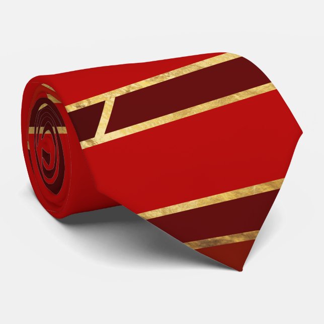 Ägyptische geometrische Art Deco Rot und Gold Krawatte (Gerollt)