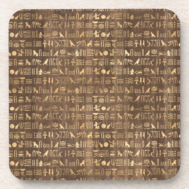 Ägyptische Goldene Hieroglyphen auf Brown Getränkeuntersetzer (Vorderseite)