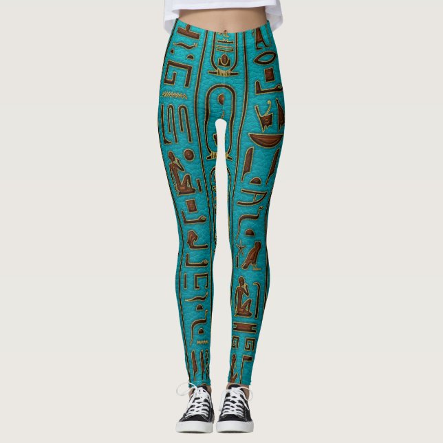 Ägyptische goldene lederne Hieroglyphen geprägt Leggings (Vorderseite)