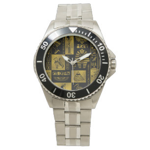 Ägyptische Goldhieroglyphen- und -symbolcollage Armbanduhr