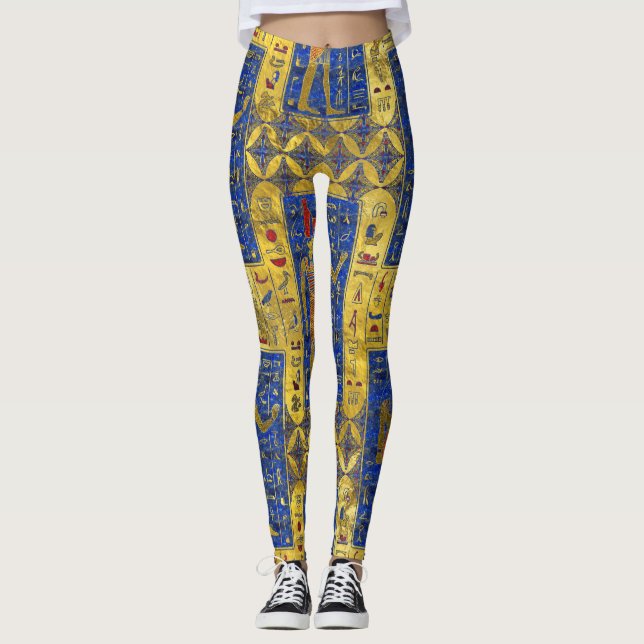 Ägyptische Goldsymbole auf Lapislazuli Leggings (Vorderseite)