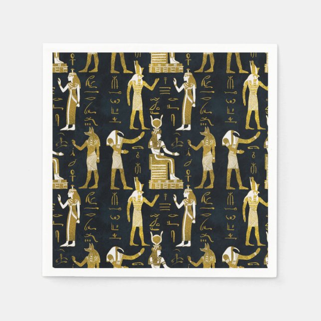 Ägyptische Götter Gold und Weiß auf dunklem Glas Serviette (Vorderseite)