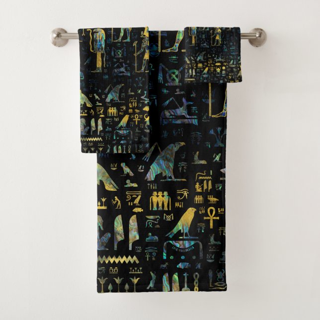 Ägyptische Götter und Hieroglyphen - Abalone und G Badhandtuch Set (Insitu)