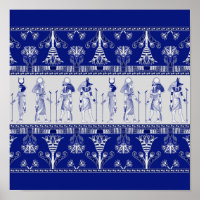 ägyptische Götter und Ziergrenze - blau-grau