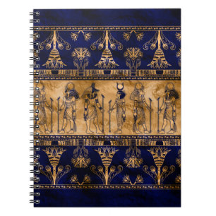 Ägyptische Götter und Ziergrenze - blaues Gold Notizblock
