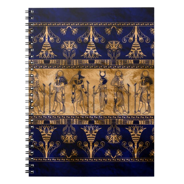 Ägyptische Götter und Ziergrenze - blaues Gold Notizblock (Vorderseite)