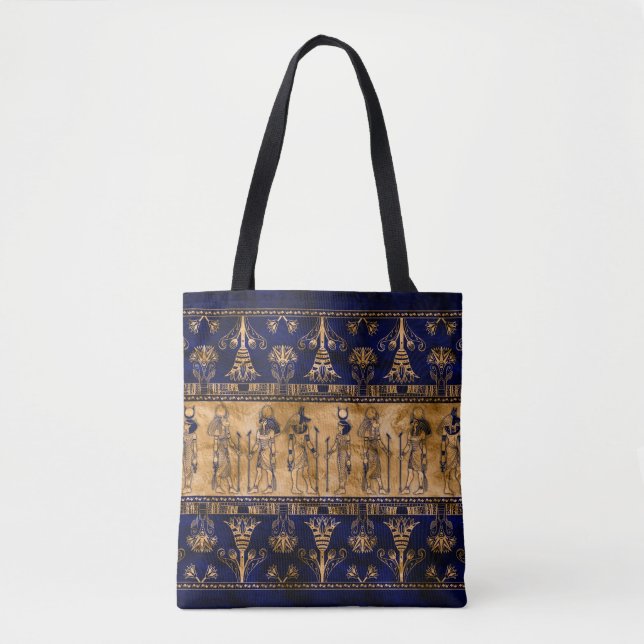 Ägyptische Götter und Ziergrenze - blaues Gold Tasche (Vorderseite)