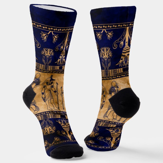 ägyptische Götter und Ziergrenze Socken (Gewinkelt)