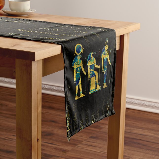Ägyptische Gottheiten auf Hieroglyphen Gold und Kurzer Tischläufer (Beispiel)