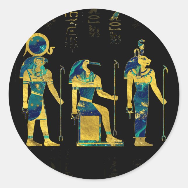 Ägyptische Gottheiten auf Hieroglyphen Gold und Ma Runder Aufkleber (Vorderseite)