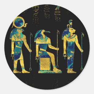 Ägyptische Gottheiten auf Hieroglyphen Gold und Ma Runder Aufkleber