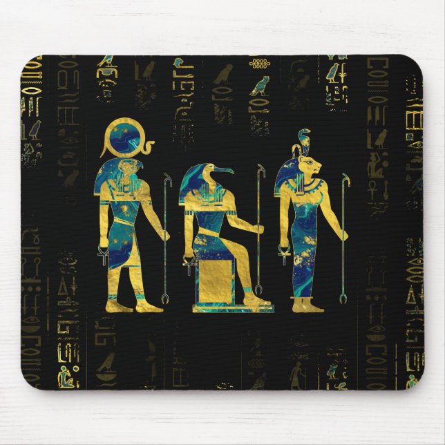 Ägyptische Gottheiten auf Hieroglyphen Gold und Mousepad (Vorne)