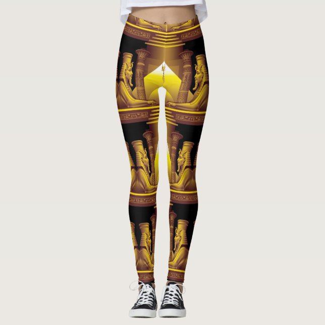 Ägyptische Göttin, Gold auf dem Schwarzen Tempel Leggings (Vorderseite)