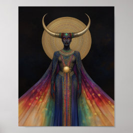 Ägyptische Göttin Hathor Rainbow Gold Black Art Poster