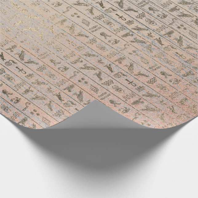 Ägyptische Heroglyphen Silver Foxier Blush Rose Wo Geschenkpapier (Ecke)