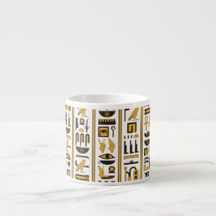 Ägyptische Hieroglyphen: Gelb-Schwarz Nahtlos. Espressotasse
