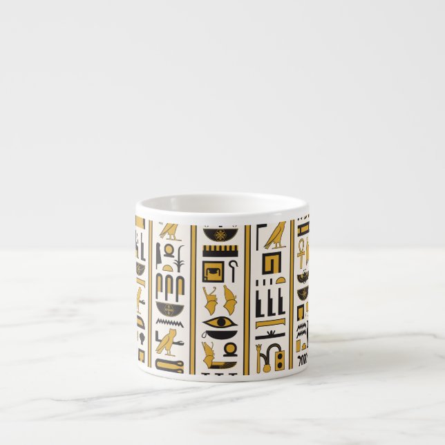 Ägyptische Hieroglyphen: Gelb-Schwarz Nahtlos. Espressotasse (Vorderseite)
