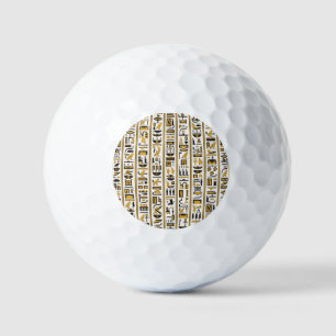 Ägyptische Hieroglyphen: Gelb-Schwarz Nahtlos. Golfball