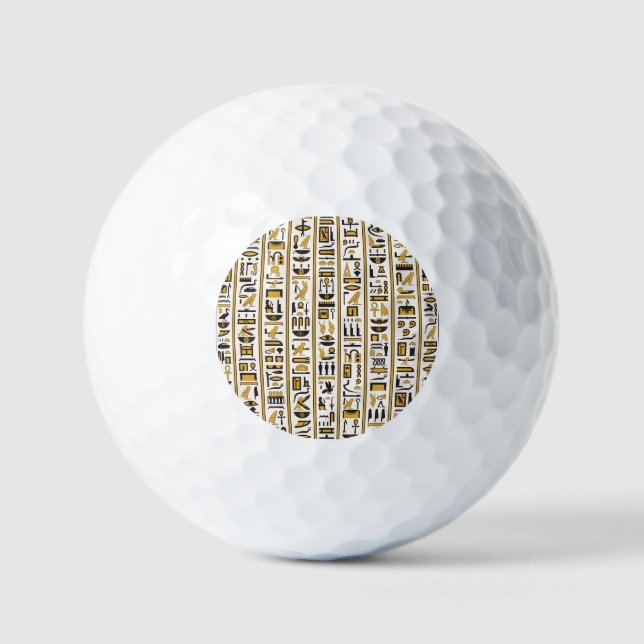 Ägyptische Hieroglyphen: Gelb-Schwarz Nahtlos. Golfball (Vorderseite)