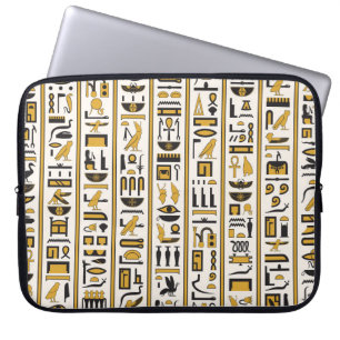 Ägyptische Hieroglyphen: Gelb-Schwarz Nahtlos. Laptopschutzhülle
