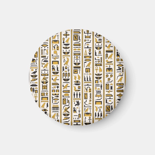 Ägyptische Hieroglyphen: Gelb-Schwarz Nahtlos. Magnet (Vorne)