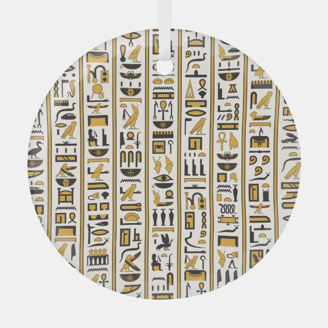 Ägyptische Hieroglyphen: Gelb-Schwarz Nahtlos. Ornament Aus Glas (Vorderseite)