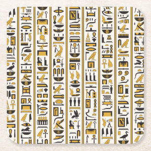 Ägyptische Hieroglyphen: Gelb-Schwarz Nahtlos. Rechteckiger Pappuntersetzer